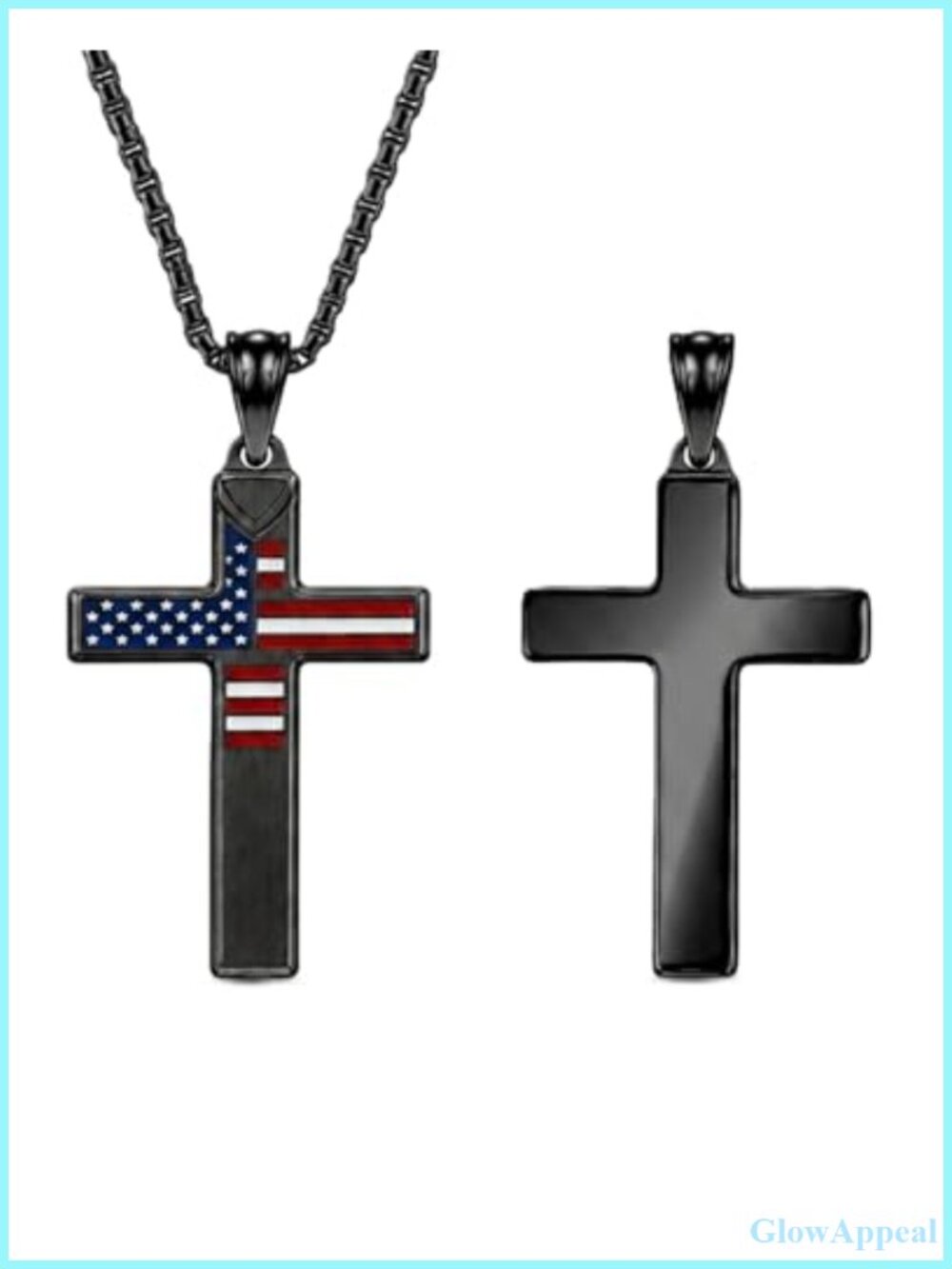 Men's Stainless Steel American Flag Cross Necklace 22in Box Chain